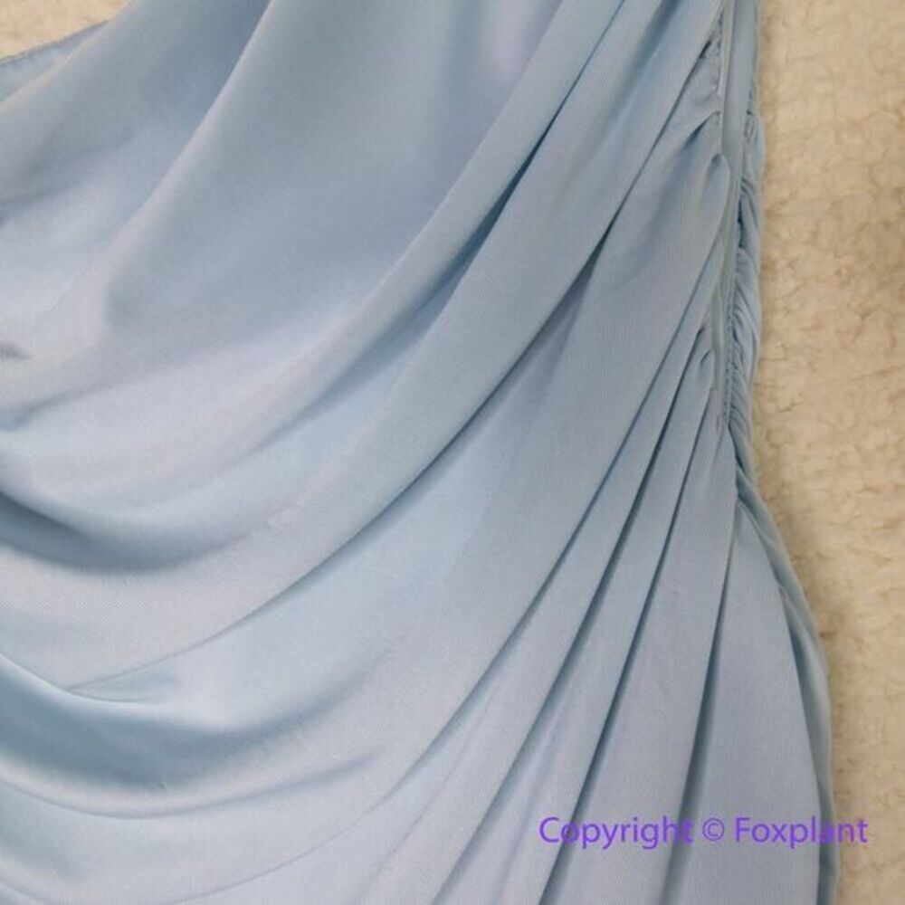 Eloquii Ruched One Shoulder Dress skyride blue ruched asymmetrical midi, size 16 - Picture 7 of 15